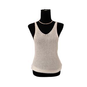 Cream Knit Tank Top Sleeveless V Neck Sweater Vest Size Medium Neutral